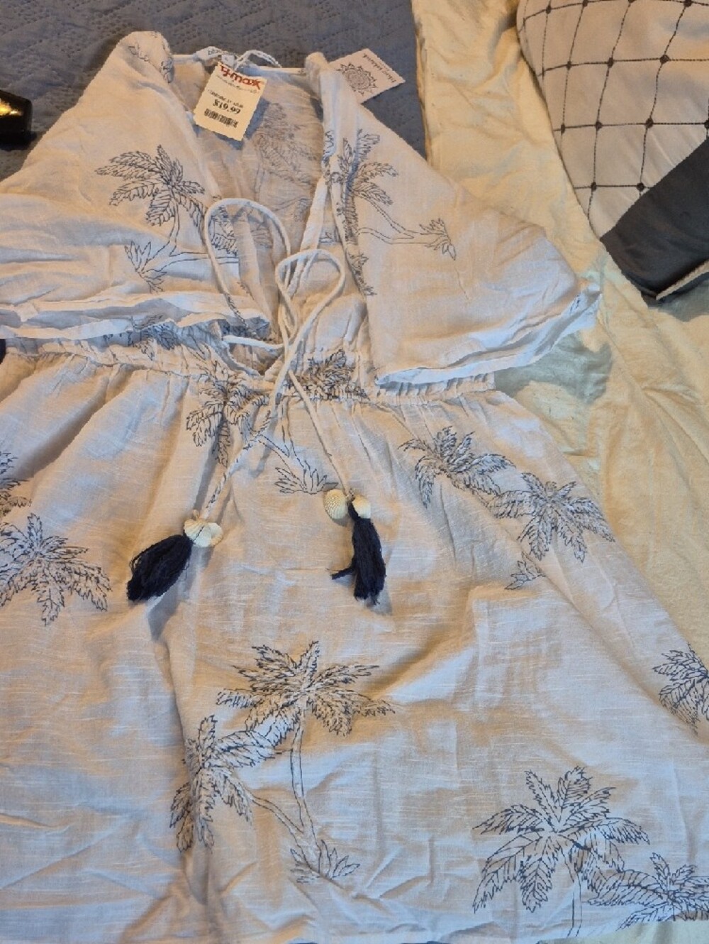 blue island Light Blue Shirt with Navy Palm Embroidery - Picture 5 of 5